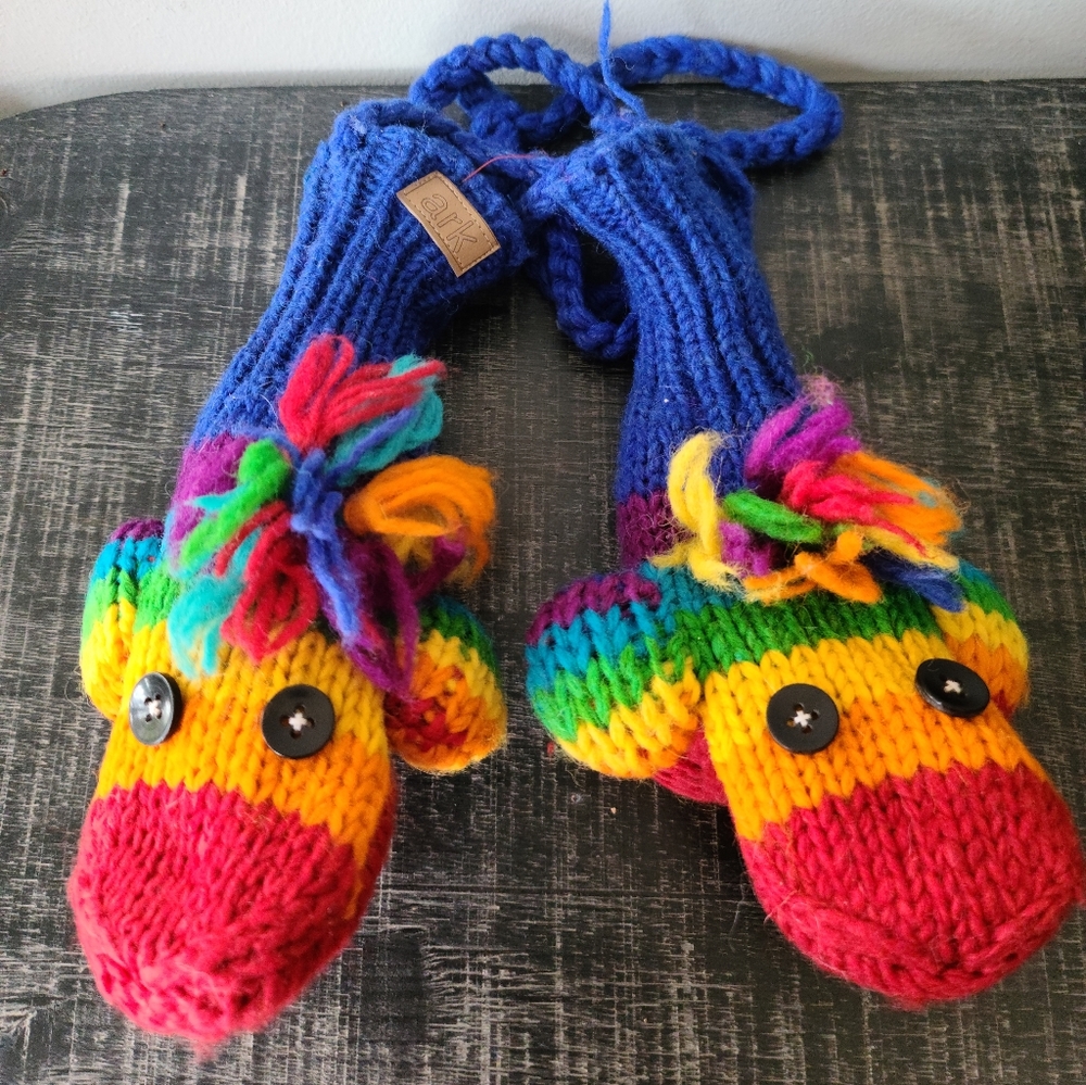 Ark Wool Rainbow Sock Monkey Mittens